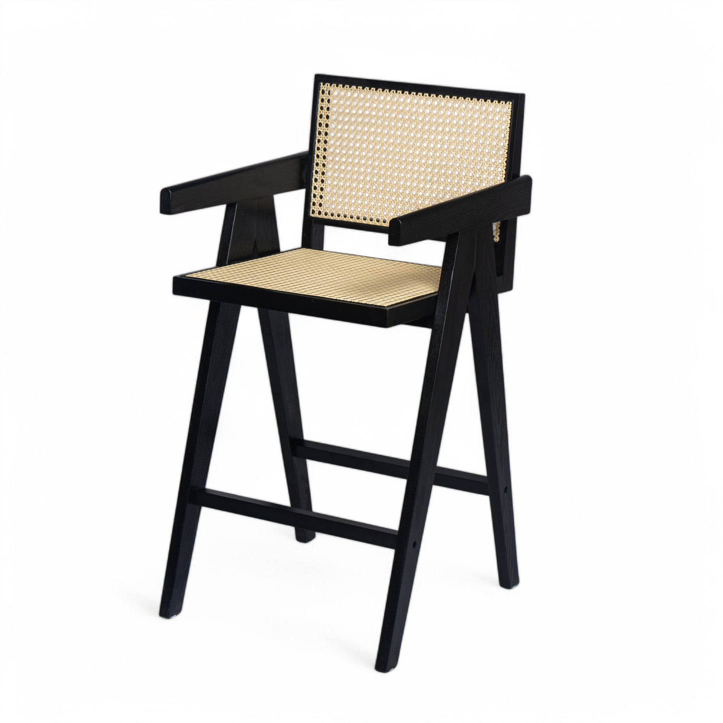 Lomiare Modern Minimalist Bar Stool with Cane Seat, Solid Wood Frame