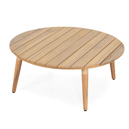 Veronia Outdoor Patio Round Acacia Wood Coffee Table, Natural Finish Wood