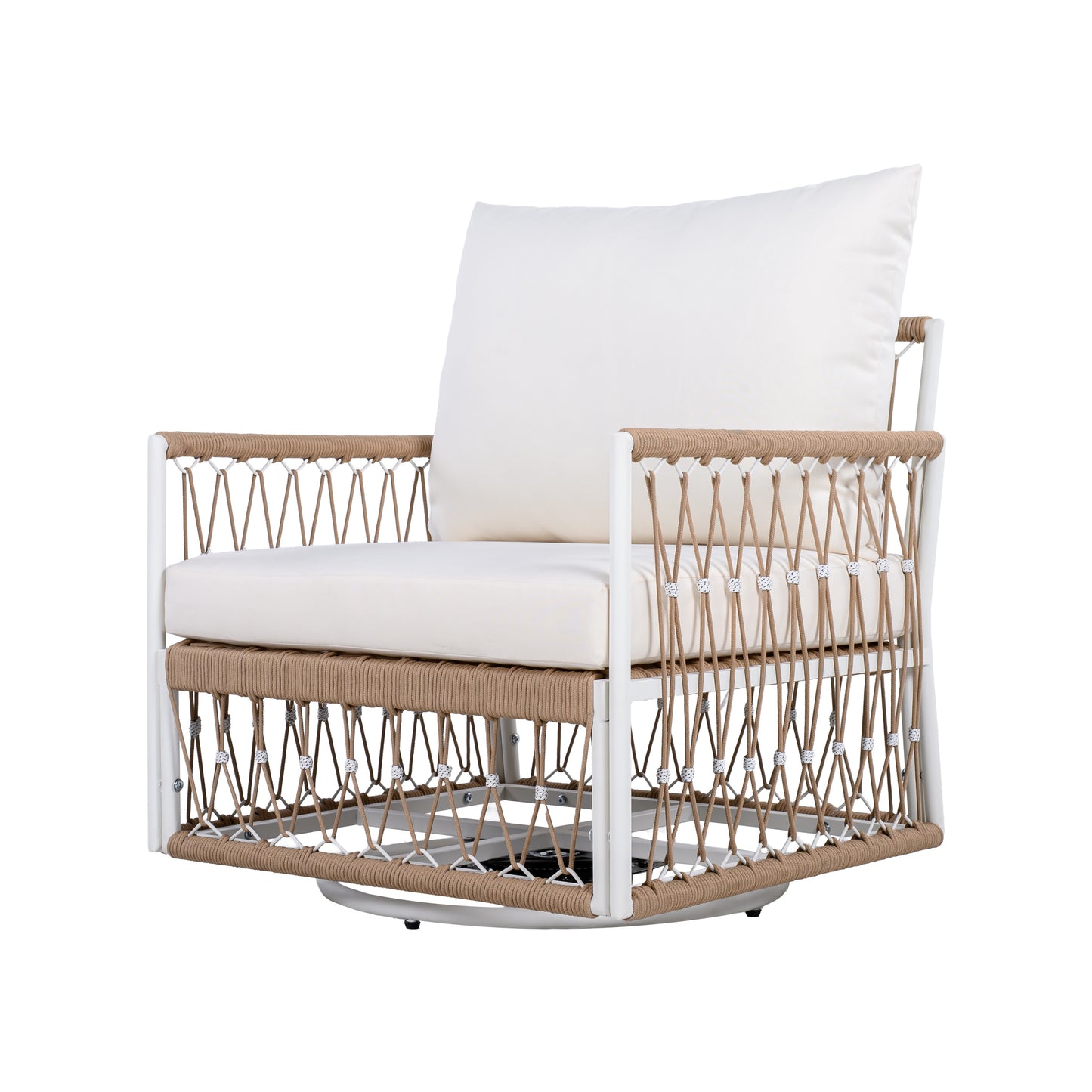 360° Swivel Bohemian Outdoor Lounge Chair with Handwoven Rope,Waterproof Cushions[Set of 2]