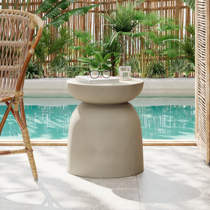 Briar Outdoor Round Concrete Accent Table, Light Grey