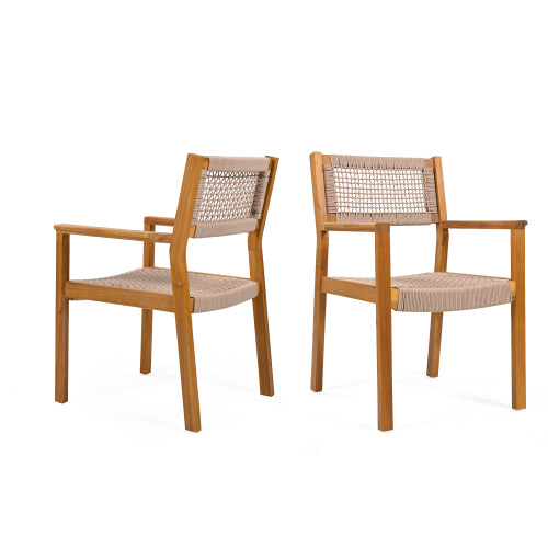 Seraphina Outdoor Patio Acacia Wood Braided Rope Dining Chairs, Set of 2