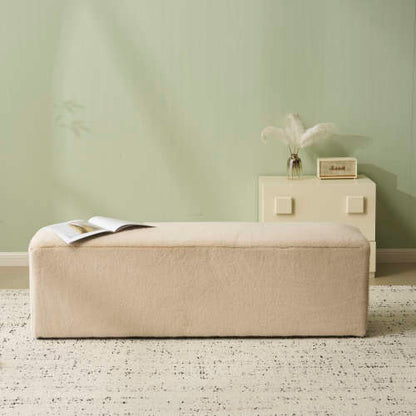 Daigojo Simple White Long Ottoman, Practical Furniture for Living Room and Bedroom