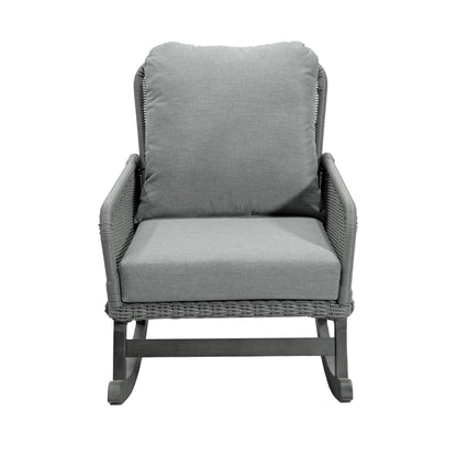 Elarcanium Contemporary Minimalist Gray Wicker Rocking Chair with Polyester Cushions