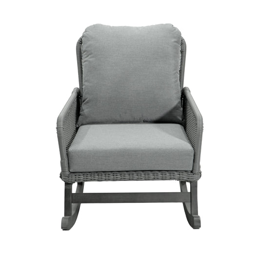 Elarcanium Contemporary Minimalist Gray Wicker Rocking Chair with Polyester Cushions
