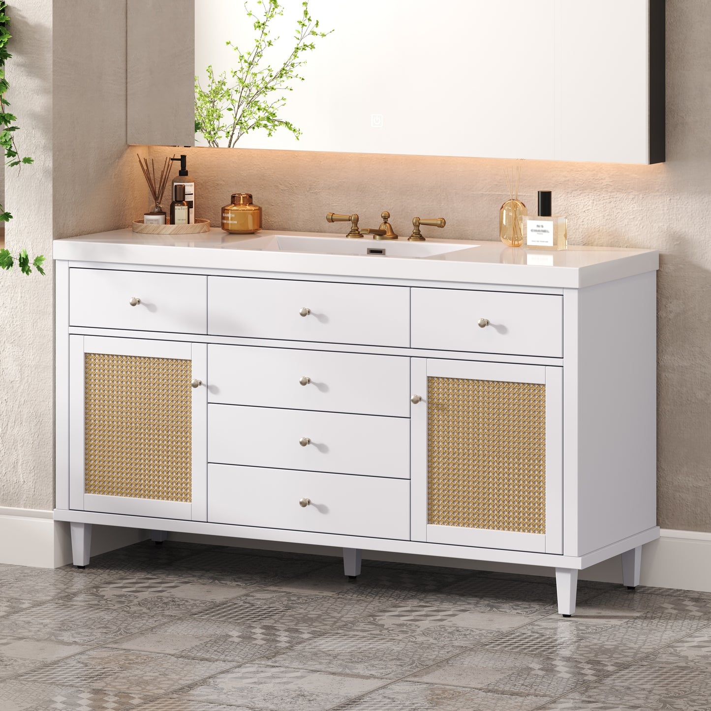 GuGuga 60" Bathroom Vanity with SMC Sink, Modern Large Storage Bathroom Storage Cabinet