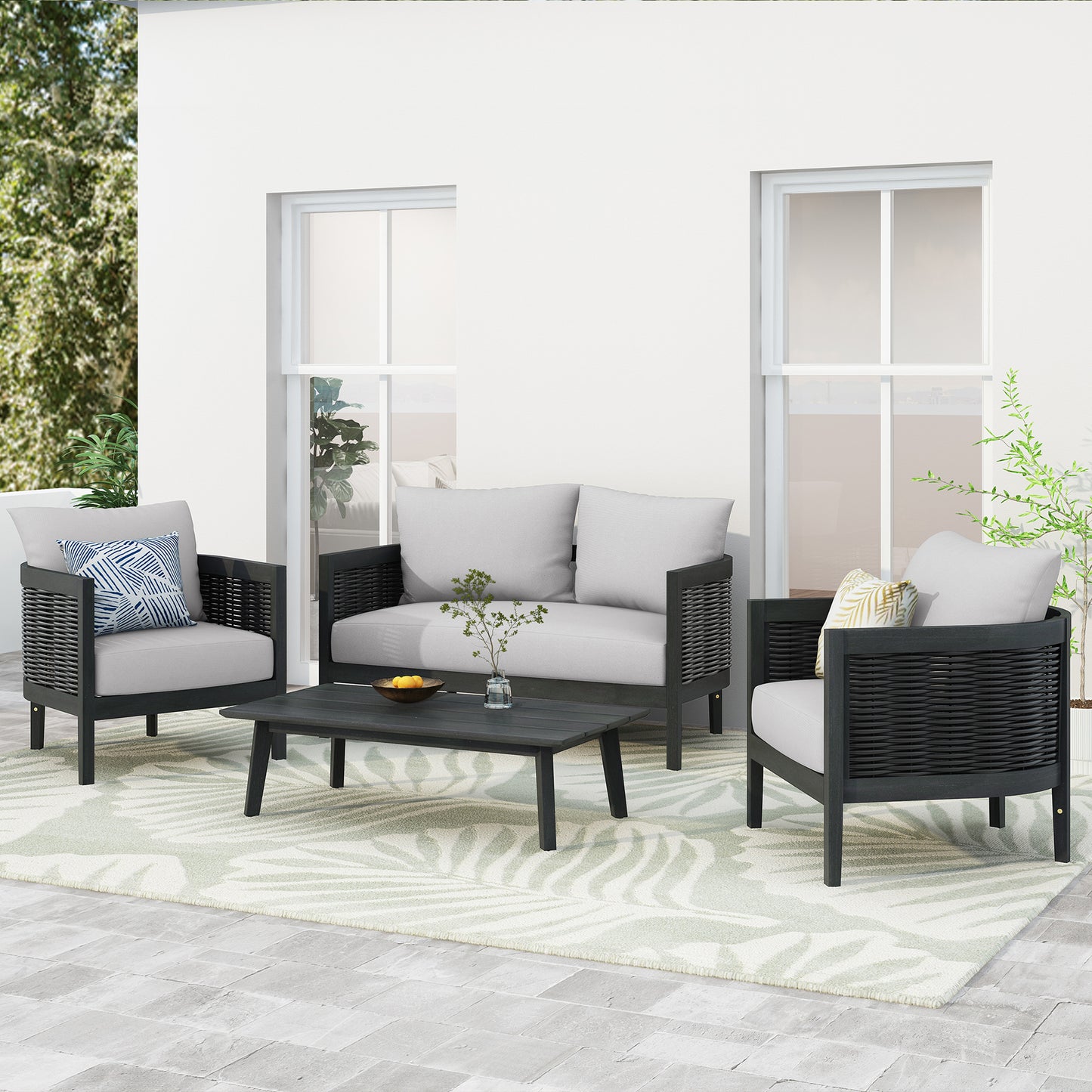 Numbus Outdoor Acacia Wood and Wicker 4 Seater Chat Set