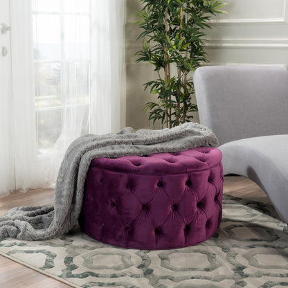 Solvista Velvet Button Tufted Stitched Round Footstool