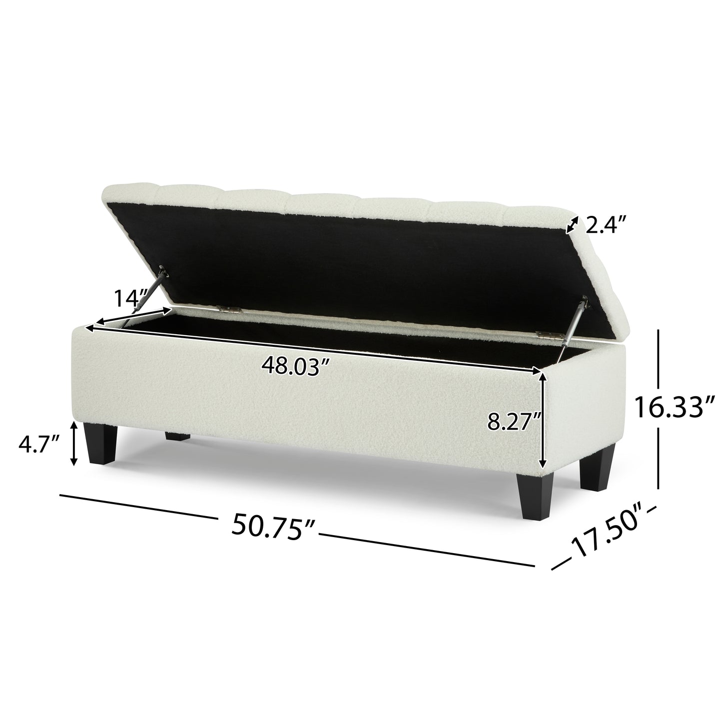HaChe Ottoman Bench with Storage,Boucle Surface, Rubber Wood Legs, 300 lbs Capacity