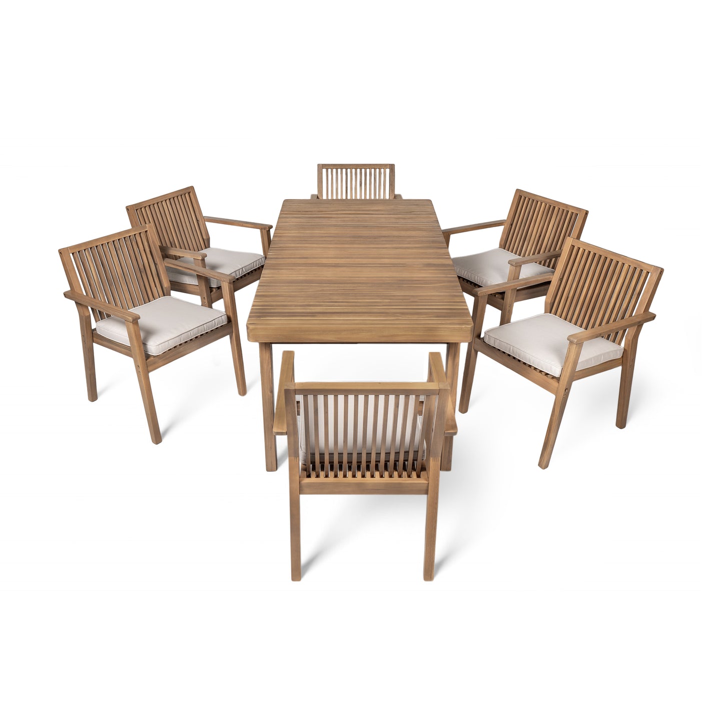 Somadorin Durable 7 - Piece Patio Furniture Set Acacia Wood Table and 6 Heavy-Duty Cushioned Chairs