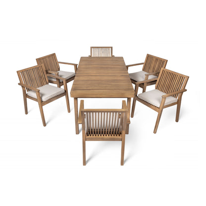 Somadorin Durable 7 - Piece Patio Furniture Set Acacia Wood Table and 6 Heavy-Duty Cushioned Chairs