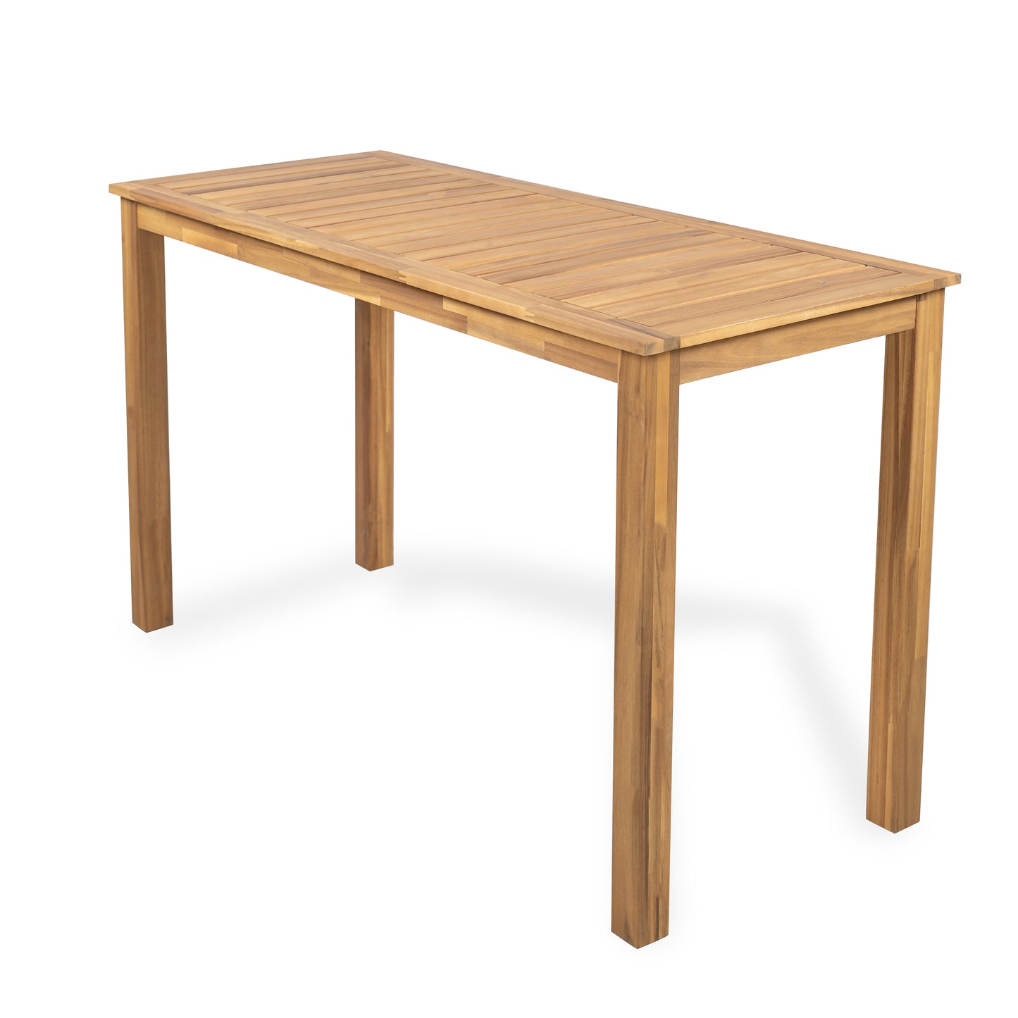 Caeli Outdoor Acacia Wood Patio Bar Table, Slatted Top