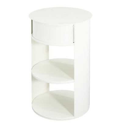 Somatilae Indoor 3-Tier Metal Round Side Table with Sliding Door Cabinet