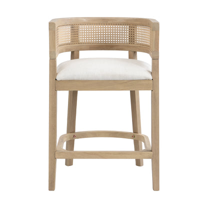 Isidore Wood And Rattan Upholstered Arm Counter Stools,Set of 2