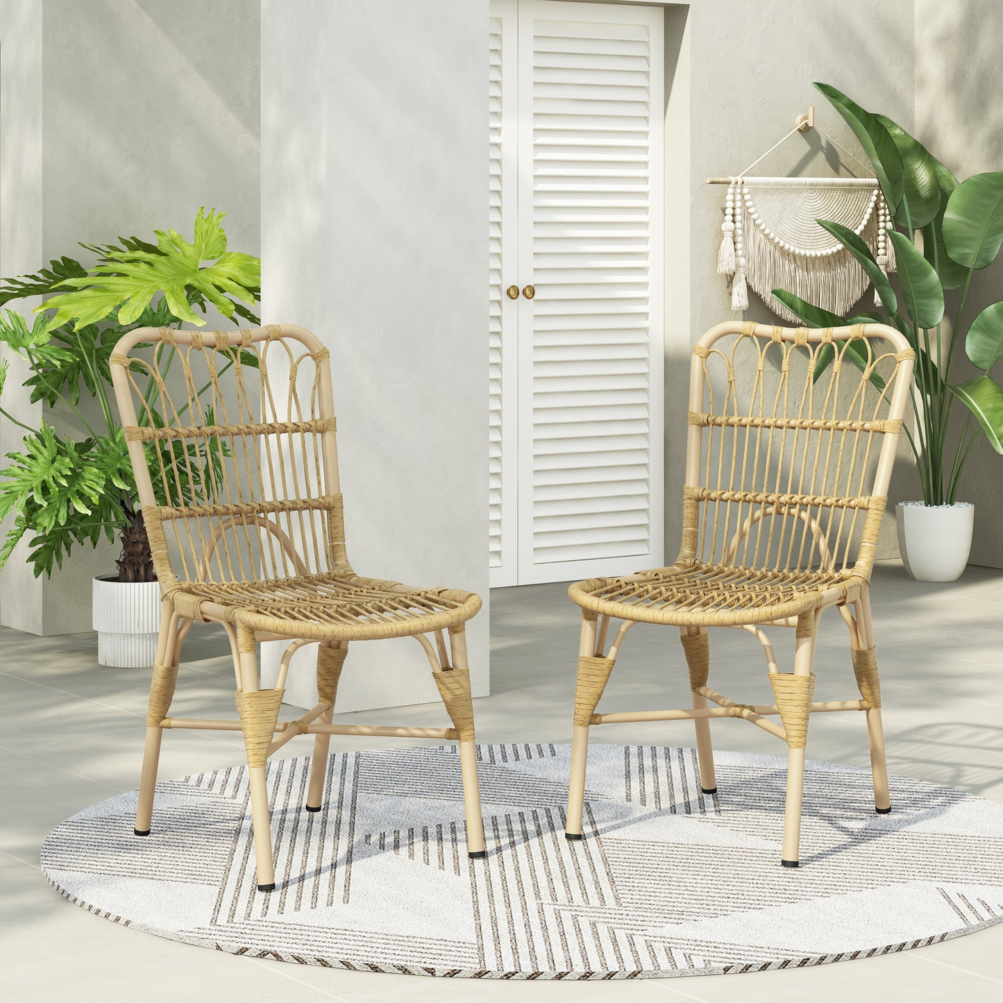 Grozer Outdoor PE Wicker Patio Dining Chairs,Set of 2