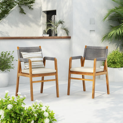 Ansel Modern Patio Outdoor Dining Chairs with Beige Cushions, Set of 2