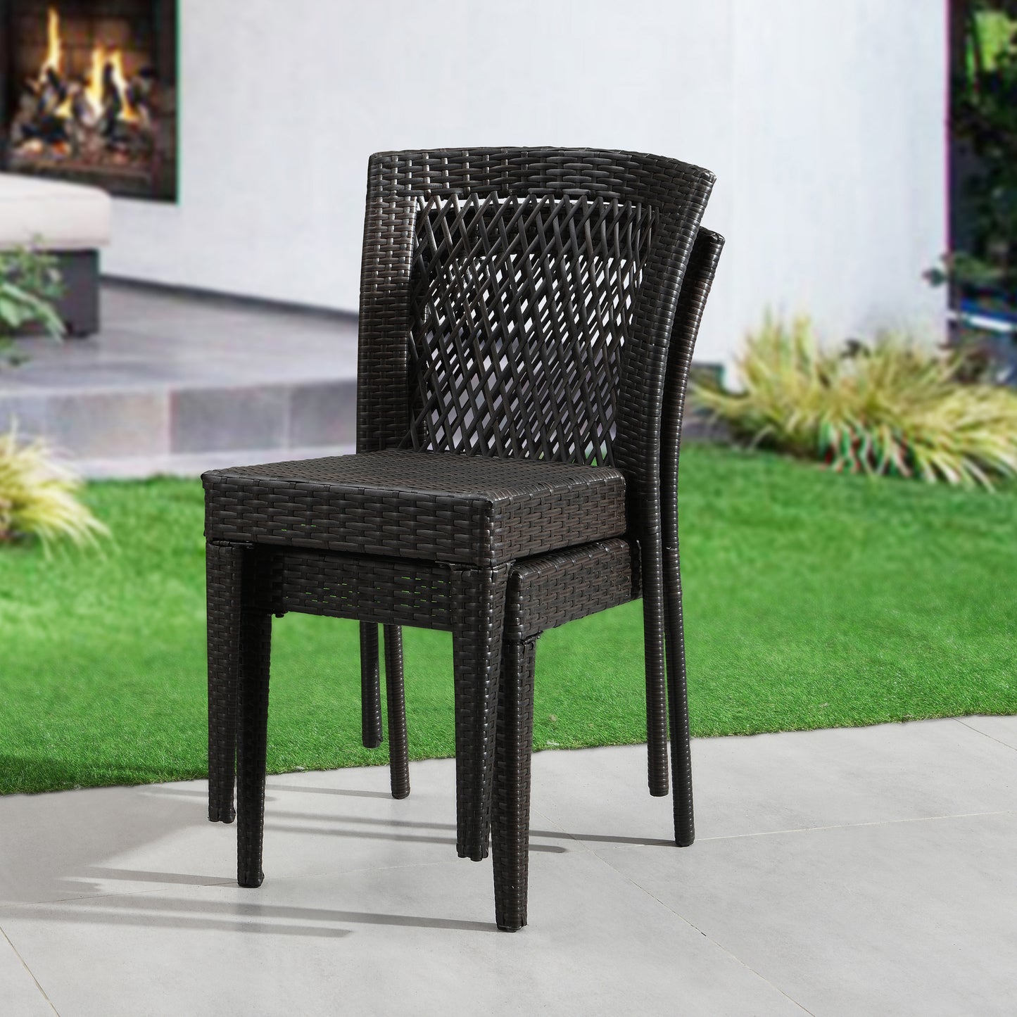 Brisa Outdoor Dining Chairs, Stackable Chairs with UV-Resistant PE Rattan and Steel Frame, Supports 400lbs,Set of 2
