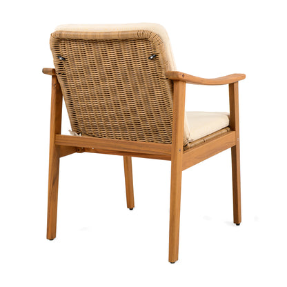 Demorivor Outdoor Dining Chairs Set of 2, Teak Color Acacia Wood Frame,Waterproof Cushion