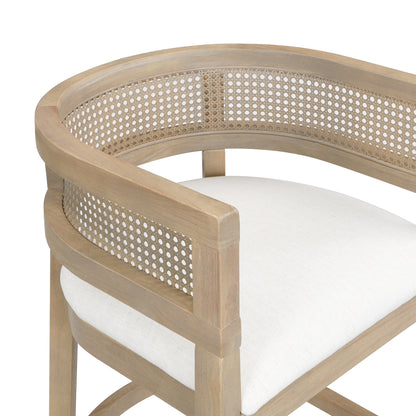 Tiberius Wood And Rattan Upholstered Arm Bar Stools,Set of 2