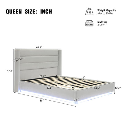 Brannick Queen Size Platform Bed with LED light, Greige