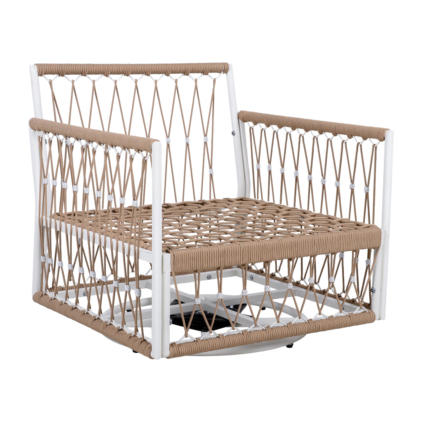 360° Swivel Bohemian Outdoor Lounge Chair with Handwoven Rope,Waterproof Cushions[Set of 2]