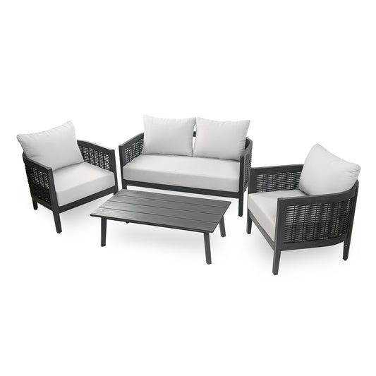 Numbus Outdoor Acacia Wood and Wicker 4 Seater Chat Set