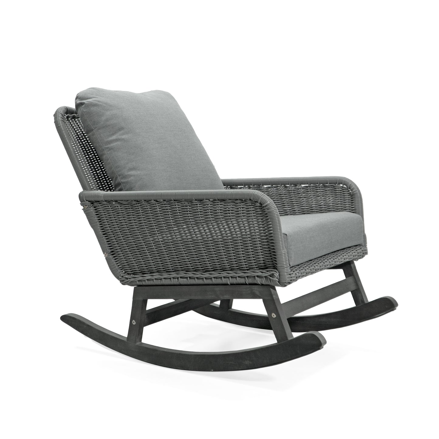 Elarcanium Contemporary Minimalist Gray Wicker Rocking Chair with Polyester Cushions