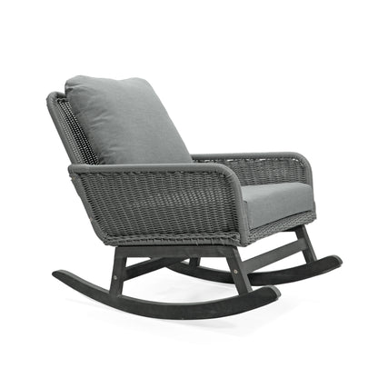 Elarcanium Contemporary Minimalist Gray Wicker Rocking Chair with Polyester Cushions