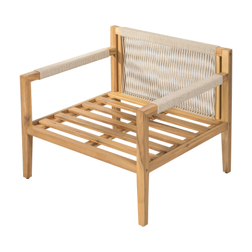 ‌PinDrift‌ Acacia Wood & Beige Rope Outdoor Leisure Chair for Any Patio