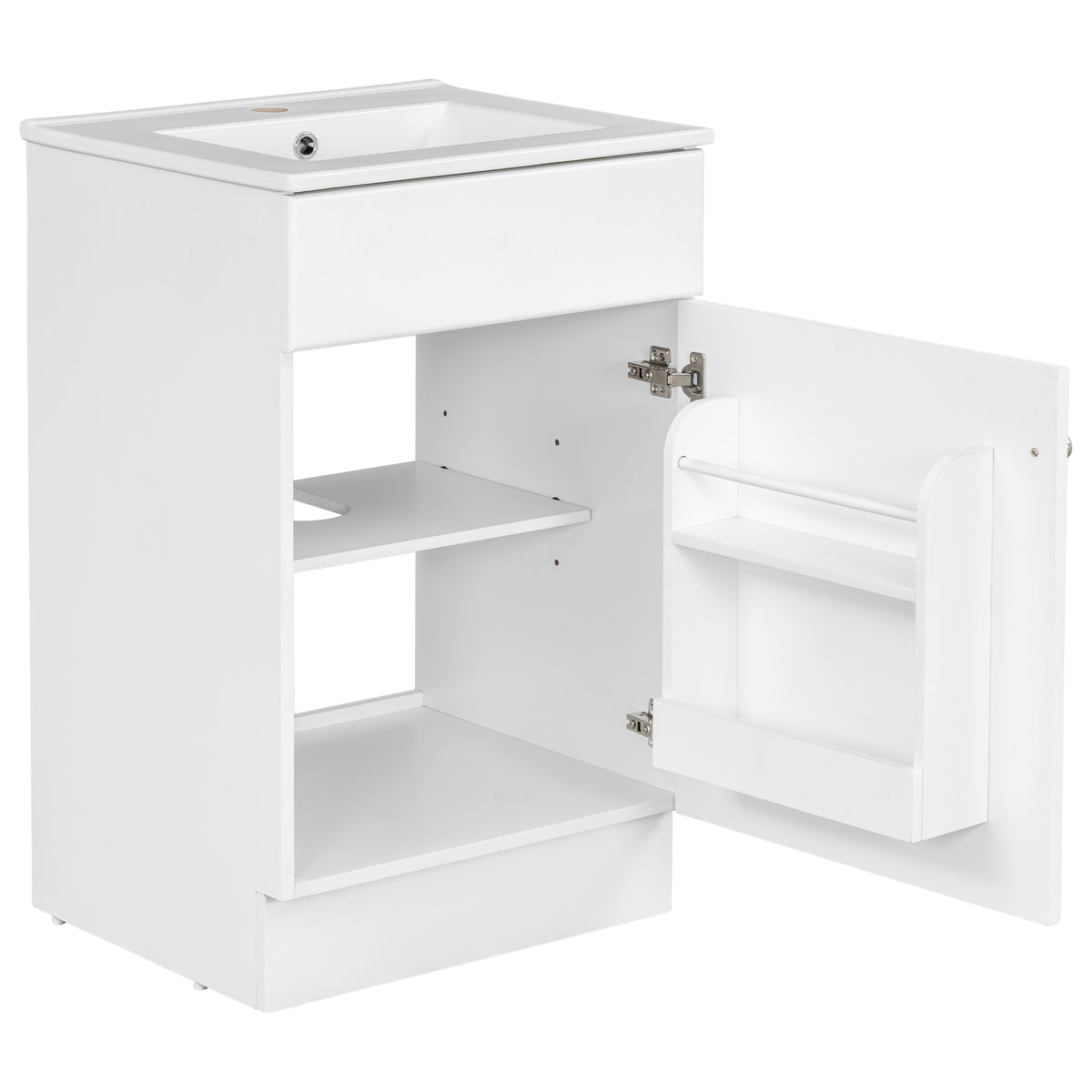 Effervescent Vanes Wood Frame 20" Bathroom Vanity with Ceramic Sink, Cabinet with Soft-Closing Door Shelf and Adjustable Shelf, Open Back, Metal Hardware, Storage/Organizer, White