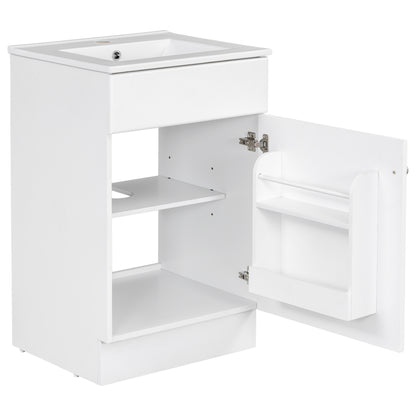 Effervescent Vanes Wood Frame 20" Bathroom Vanity with Ceramic Sink, Cabinet with Soft-Closing Door Shelf and Adjustable Shelf, Open Back, Metal Hardware, Storage/Organizer, White
