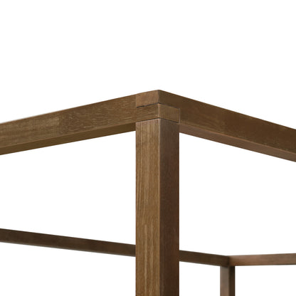 Quorcanor Queen Size Antique Oak Feature Solid Wood Canopy Bed