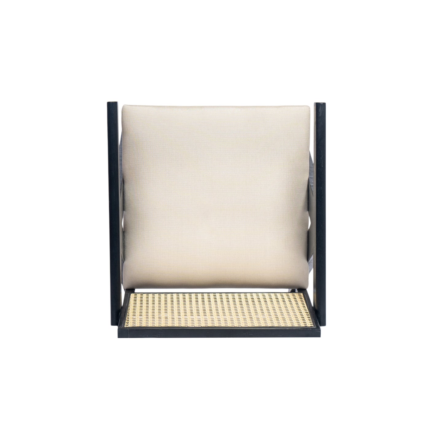 Lomiare Cream Grey Woven Cane Plastic Backrest Bar Stool - Foam-Padded Fabric Seat & Durable Rubberwood Frame