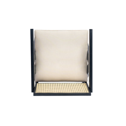 Lomiare Cream Grey Woven Cane Plastic Backrest Bar Stool - Foam-Padded Fabric Seat & Durable Rubberwood Frame