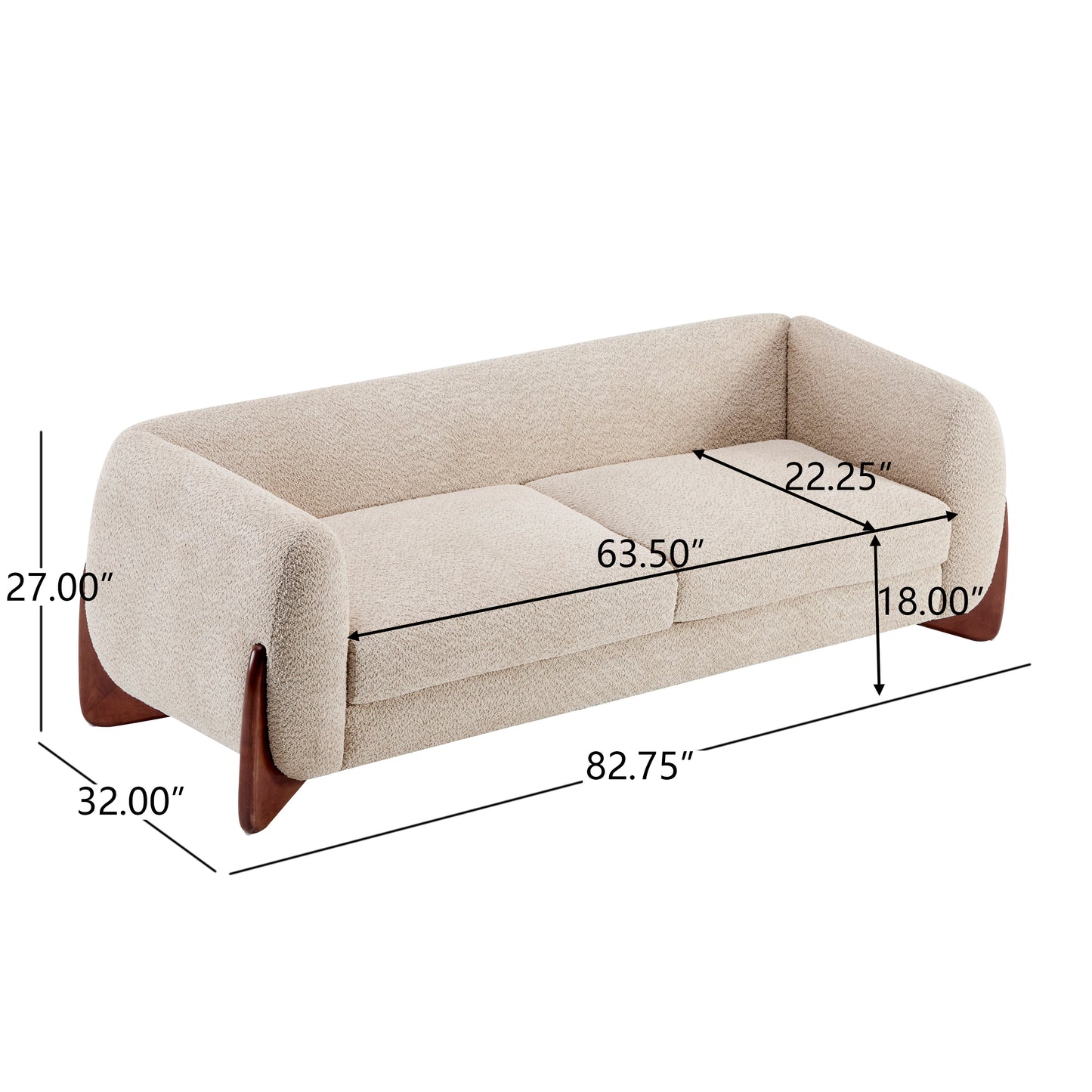 Jennifer 82 Inches low silhouette Boucle Sherpa Sofa