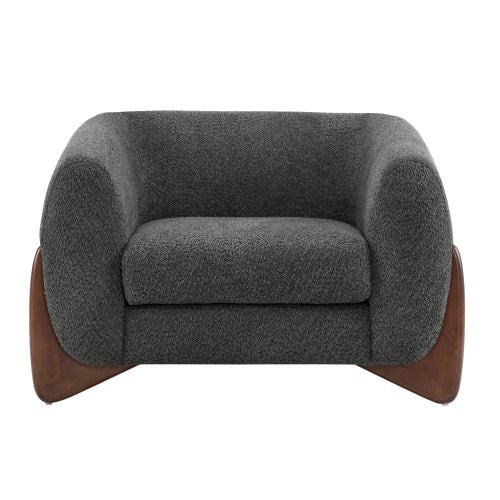 Zelora Modern Upholstered Boucle Club Chair, Birch Wood