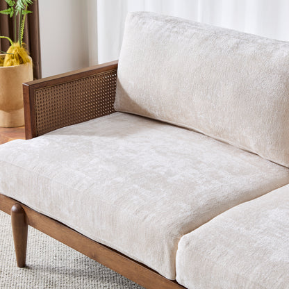 EMIR 72" Square Arm 3-Seater Sofa with Cane Rattan and Wooden Frame