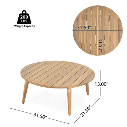Veronia Outdoor Patio Round Acacia Wood Coffee Table, Natural Finish Wood