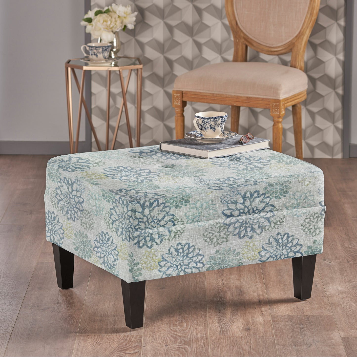 Briseis High-quality Upholstered Ottoman with birch legs, comfortable lounge stool