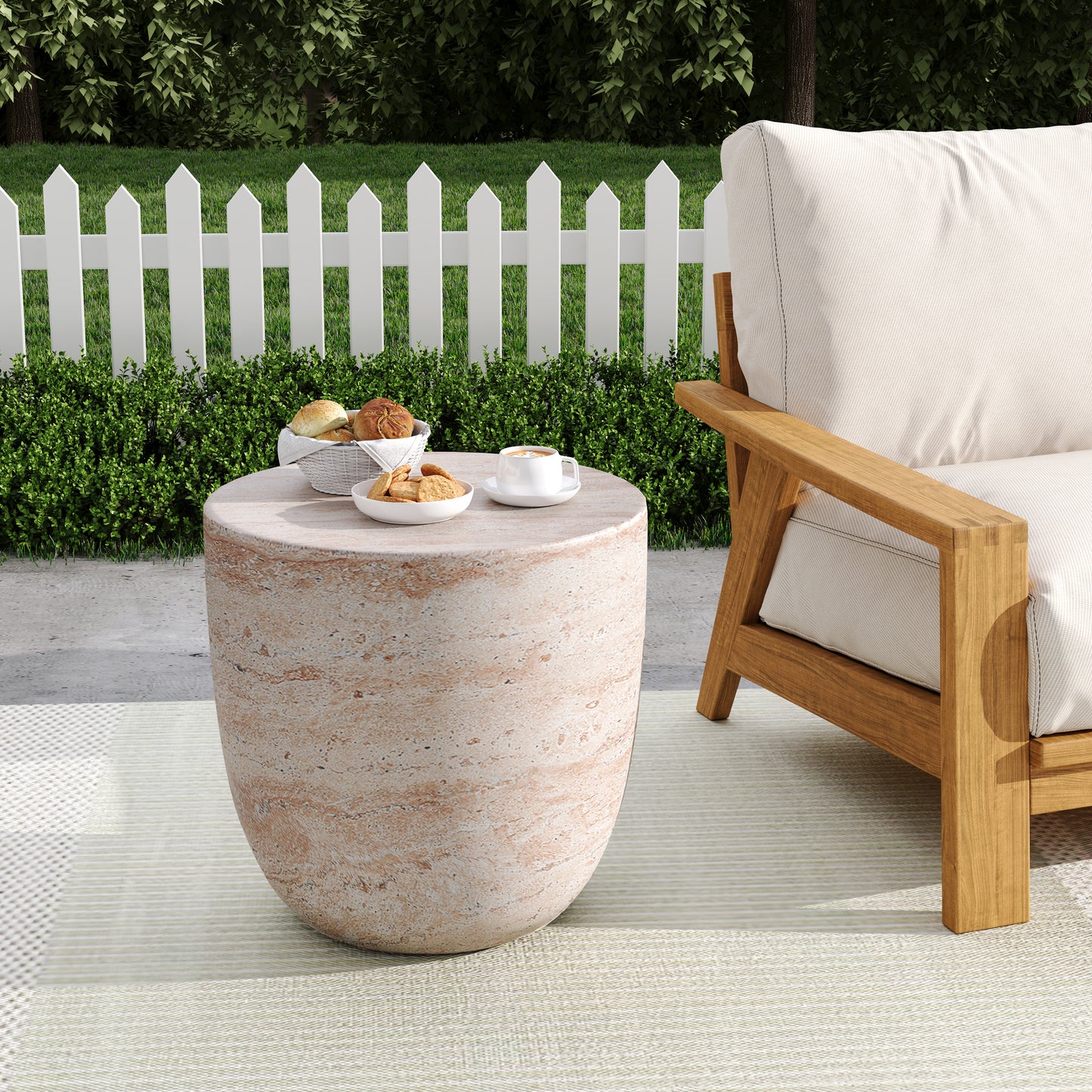 Glenhurst Outdoor Lightweight Concrete Side Table,Travertine Finish
