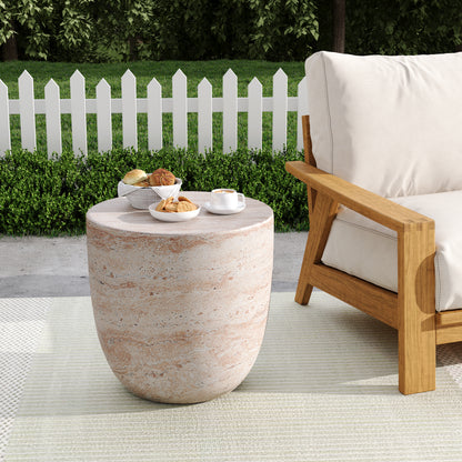 Glenhurst Outdoor Lightweight Concrete Side Table,Travertine Finish