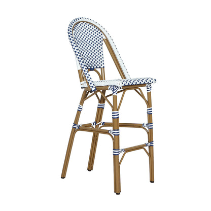 Altocanin 29.5" Outdoor PE Rattan French Barstool, White and Blue(Set of 2)