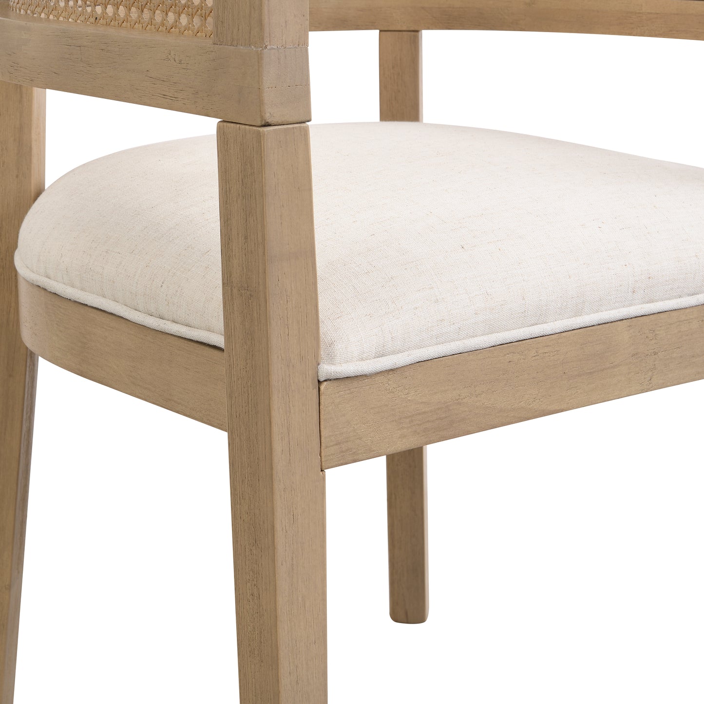 Bastian Dining Chairs with Rattan Backrest, Upholstered Seat, Set of 2