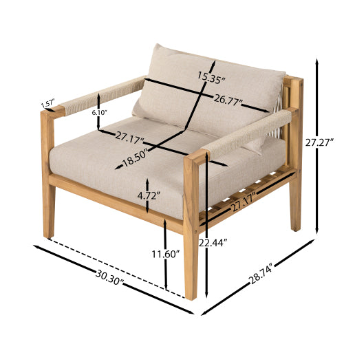 ‌PinDrift‌ Acacia Wood & Beige Rope Outdoor Leisure Chair for Any Patio