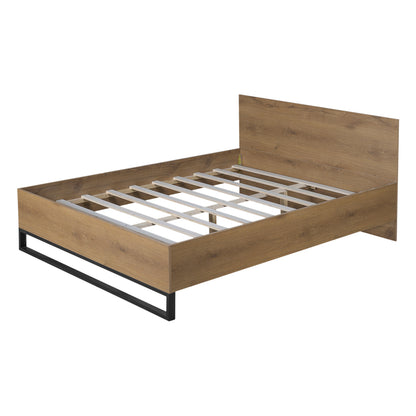 Ketura Two-Tone Aesthetic Engineered Wood Bed Frame in Natural Wood Grain and Matte Black Metal Leg
