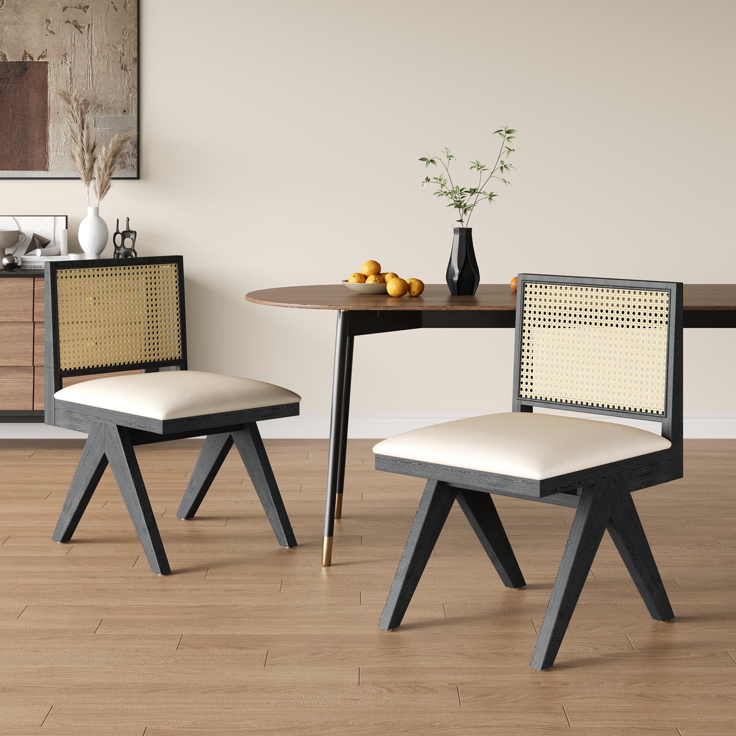 Chandian Dining Room Chairs, Cane Upholstered Kitchen Chairs Side Chairs With Cushion,Set of 2