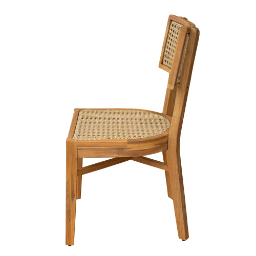 Netho Acacia Wood Dining Chair with Light Brown Wicker,Set of 2