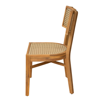 Netho Acacia Wood Dining Chair with Light Brown Wicker,Set of 2