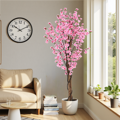 Brynden 6' Artificial Peach Blossom Tree with Black Plastic Pot