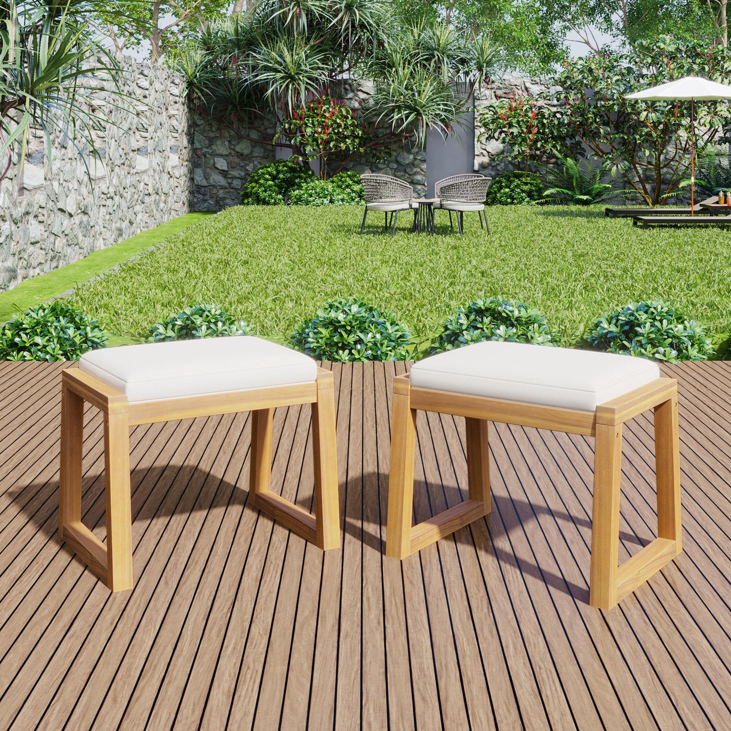 Luciana Modern Outdoor Patio Bench with Cushions, Set of 2