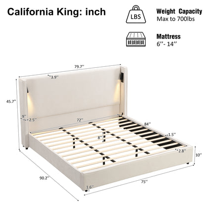 Catharsis 49.20" H King Headboard Bed, Upholstered King Size Bed, Slats Panel Support Platform, No Spring Box Needed, Wingback Headboard with Reading Lamps and USB, Beige Visit the Christopher Knight Home Store